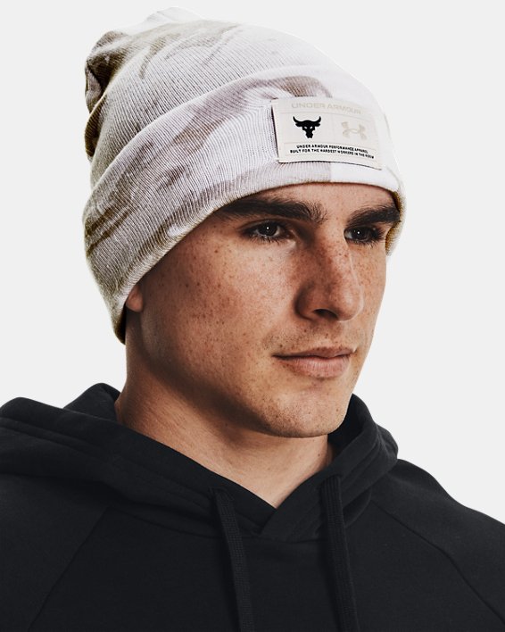Men's Project Rock Cuff Beanie, White, pdpMainDesktop image number 1